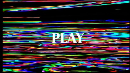 Aufkleber - Multicolored glitchy screen with 'play' text on black background, digital art concept