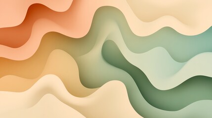 Poster - Colorful Abstract Waves Create a Soothing Background With Soft Hues of Peach, Cream, and Green Flowing Together in Harmony