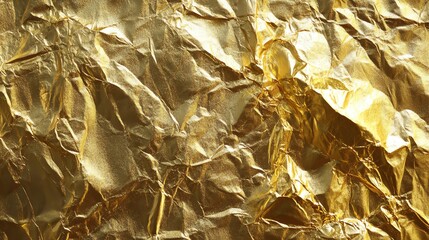 Poster - Textured Golden Foil With Crumpled Surface Creates Shimmering Patterns and Reflections in Natural Light