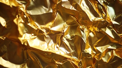 Poster - Shimmering Golden Foil Background With Intricate Folds and Textures Under Bright Light