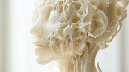 Poster - Intricate 3D printed sculpture showcasing human features and organic forms in bright natural light