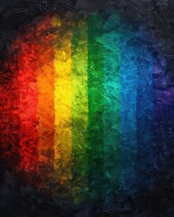 Poster - Vibrant Abstract Painting with Rainbow Stripes on Dark Background for Colorful Art Decor