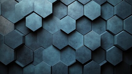 Poster - Hexagonal pattern of textured dark tiles in modern design for interior or exterior applications