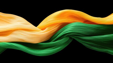 Poster - Flowing Orange and Green Fabric Waves Against a Black Background for Creative Projects