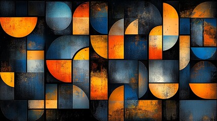Poster - Colorful abstract geometric art featuring curved shapes and contrasting tones