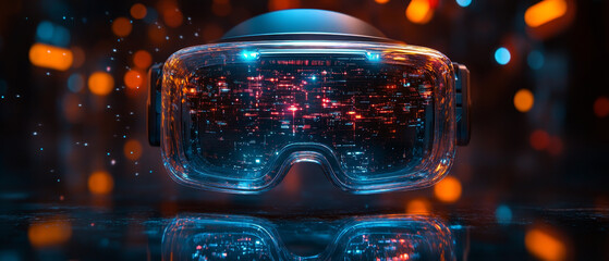 Poster - augmented reality headset displaying holographic interface in vibrant colors