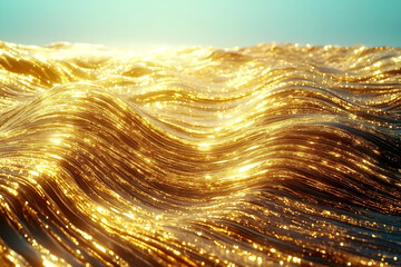Wall Mural - 3d golden liquid abstract background, shiny ripples