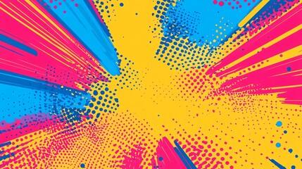 Poster - Vibrant Explosion of Colors With Dynamic Patterns in Bright Pink, Blue, and Yellow Tones
