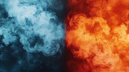 Poster - Blue Smoke and Red Fire Concept Illustration Representing Opposing Forces of Nature and Emotion
