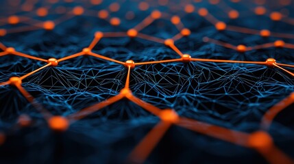 Poster - Abstract Network Structure in Blue and Orange Colors, Futuristic Technology Background for Digital Applications
