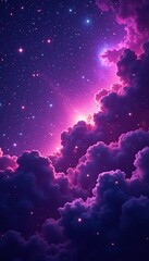 vibrant purple galaxy filled with bright stars and swirling nebula clouds, supernova, celestial