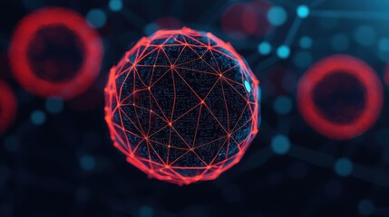 Poster - Abstract Digital Representation of a Geometric Sphere with Red Connections on a Futuristic Background