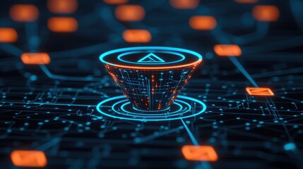 Poster - Neon Colored Abstract Design with Geometric Shapes and Digital Connections in a Futuristic Style