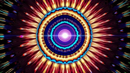 Poster - Vibrant digital mandala with radial symmetry in neon colors, abstract art concept