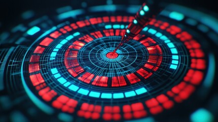 Poster - Futuristic Technology Background with Red and Blue Circular Patterns and a Digital Pointer