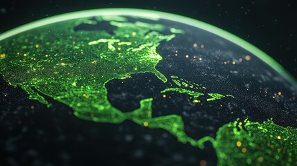 Poster - Night View of North America with Glowing City Lights and Stars Representing Digital Connectivity and Technology