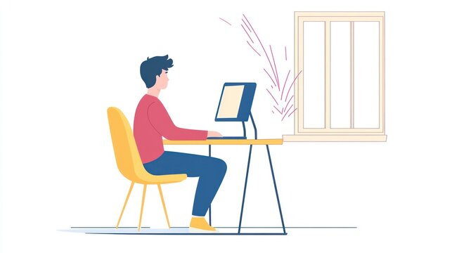 Man Works at Desk Near Window