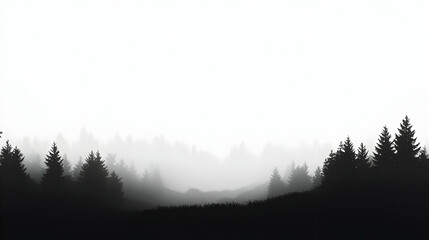 Foggy forest silhouette, sunrise, nature, calm