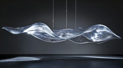 Poster - A dynamic, high-tech glass-like wave element suspended in space, catching light and shadows with an ethereal effect.
