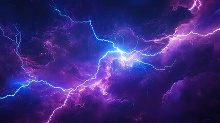 Poster - A sci-fi-inspired display of neon blue lightning twisting through a dreamy purple space backdrop.