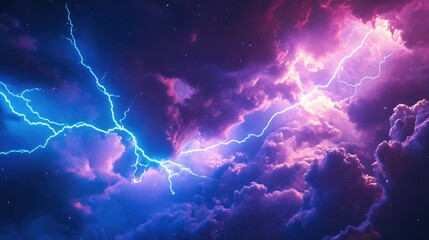 Poster - A sci-fi-inspired display of neon blue lightning twisting through a dreamy purple space backdrop.