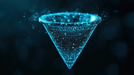 Poster - Futuristic Abstract Visualization of a Cone-Shaped Structure with Glowing Particles and Light Effects