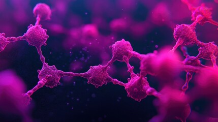 Poster - Abstract Representation of Pink Molecules Connected in a Complex Network in a Scientific Environment