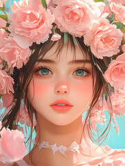 Aufkleber - Portrait of a girl with blue eyes and a flower crown