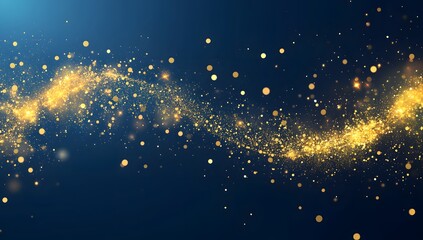 Golden Glitter Swirls Across Dark Blue Background