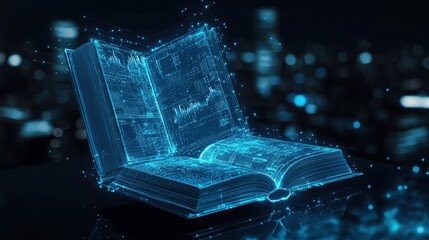 Poster - Digital Book with Glowing Circuit Patterns Representing Technology, Knowledge, and Information Transfer in a Virtual Environment