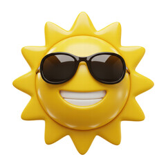 cartoon sun with sunglasses emoji isolated on white background, sunshine emoticon 3d rendering