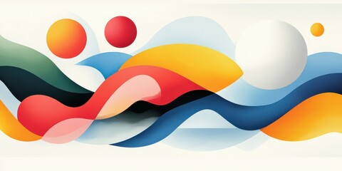 Fototapete - Colorful Abstract Art with Waves and Spheres on White Background. Graphic Design Elements