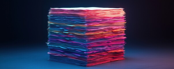 Poster - Law restriction limitation audit concept. A vibrant stack of colorful sheets glows against a dark background, showcasing a blend of artistic textures and hues.