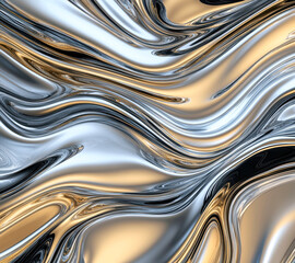 Poster - A captivating abstract design featuring flowing waves of silver and gold, creating a mesmerizing visual effect that evokes elegance and sophistication.
