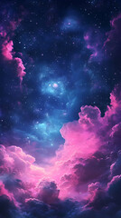 Wall Mural - Surreal deep navy blue sky infused with vibrant pink hues creating an out-of-this-world celestial dreamland