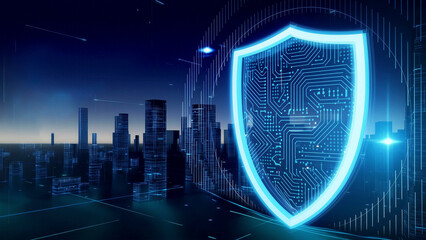 Poster - Shield-shaped data firewall financial security system concept