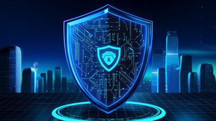 Poster - Shield-shaped data firewall financial security system concept