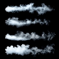 Wall Mural - set of blue clouds isolated on black background. collection of clouds.