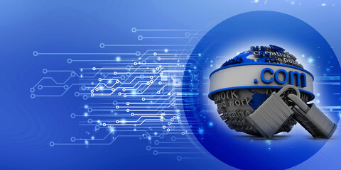 Fototapete - 3d illustration globe with word dot com protection lock
