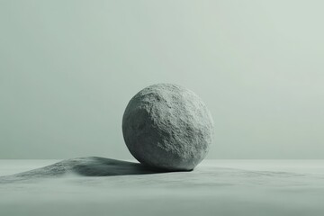 Fototapete - A large gray sphere rests on a textured surface softly lit