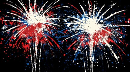 Poster - Patriotic fireworks display in red, white, and blue over a night sky