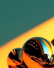 Poster - Shiny Metallic Spheres Reflecting Light in Abstract Color Gradient Composition
