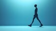 © Rons - Person walking silhouette on blue background in studio setting