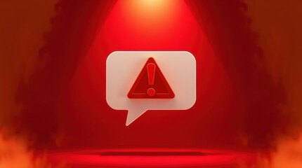 Poster - attention icon in red: an alert message pops up in a stylized, 3d rendering against a red backdrop.