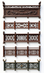 Wall Mural - Collection of ornate carved wooden railings, transparent background