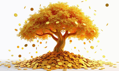Wall Mural - Gold Coin Tree on a Pile of Coins with transparent background