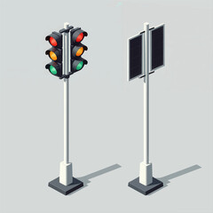 Wall Mural - Isometric Traffic Light and Sign with transparent background