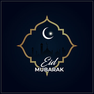 Eid Mubarak social media post. dark background with moon night