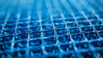 Intricate cobalt wire grid Abstract geometric backdrop Hazy blue mesh