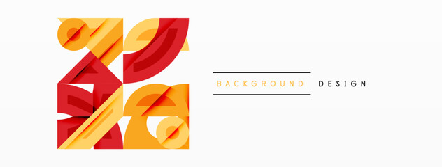 Poster - Abstract geometric background with shapes, featuring circular and rounded elements. Bold contrast, smooth gradients, dynamic composition, futuristic style